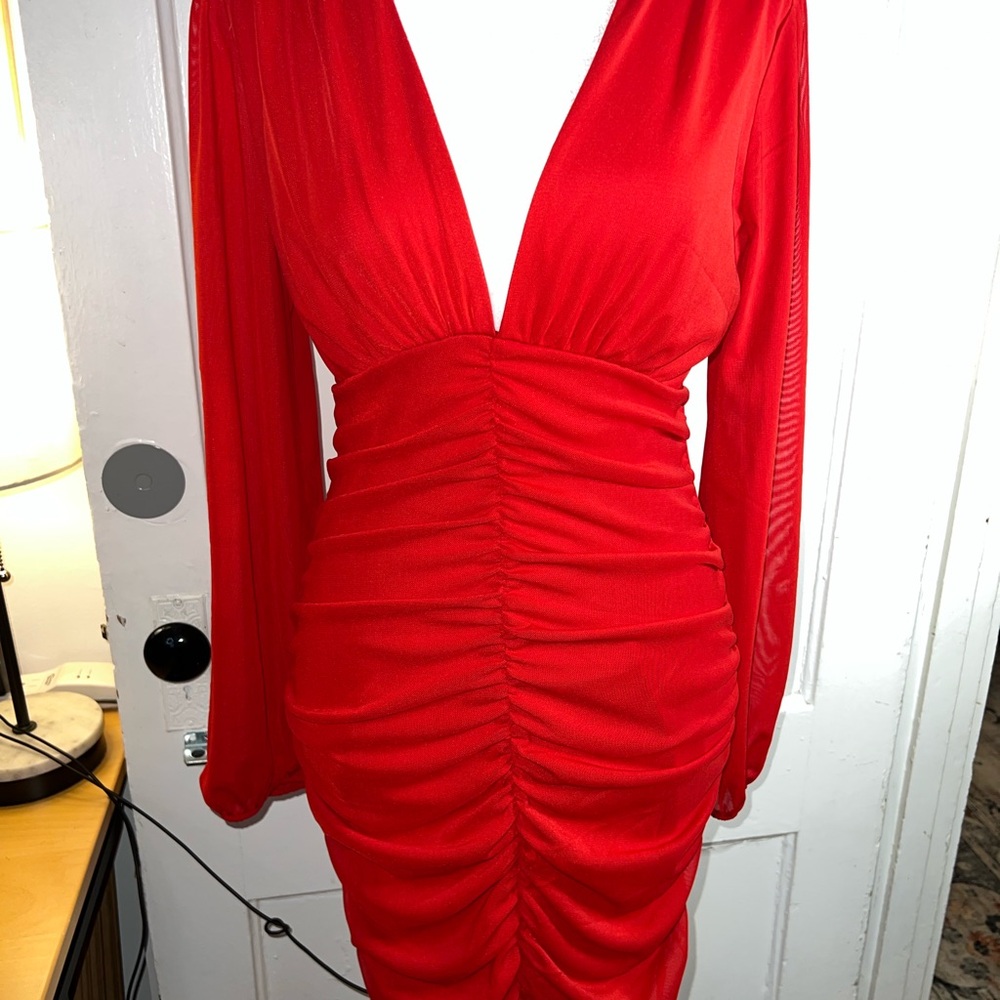 Stella Luce Vibrant Red Long Sleeve Dress